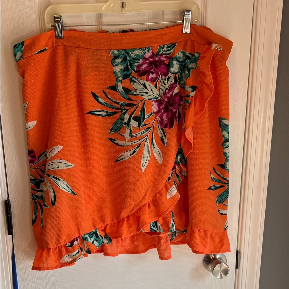 Charlotte Russe  Bright Orange Floral Ruffle Mini Skirt